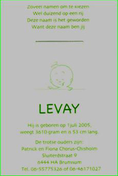 Geboortekaartje Levay Chorus